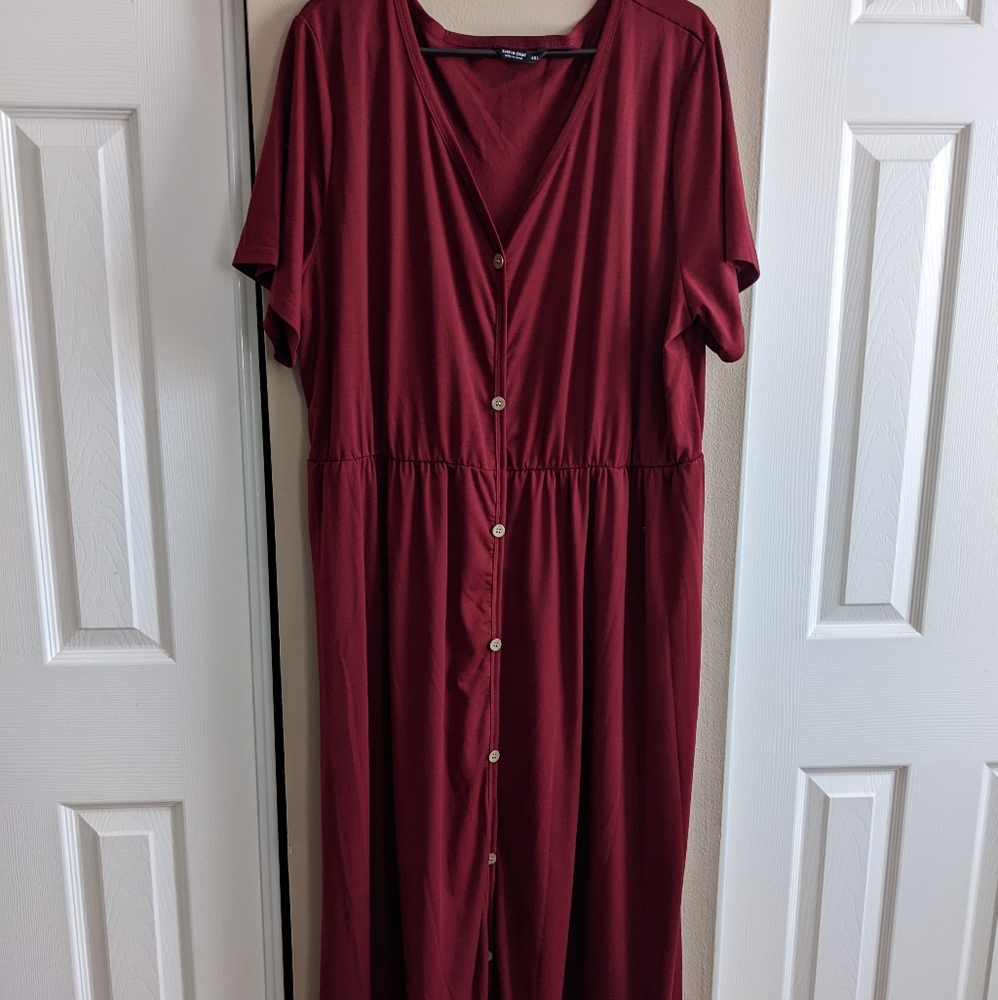 SHEIN 4X Burgundy Red Maxi Button Down Dress